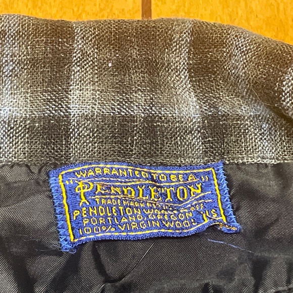 Vintage Pendleton Wool Shirt Blue/Gray Plaid Loop Collar Large 60s USA - Picture 6 of 15